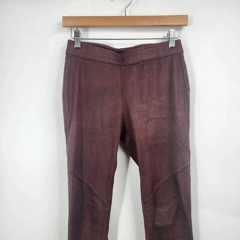 Free People Women's Faux Leather‎ Mid Rise Vegan Leggings In Wine Size 25